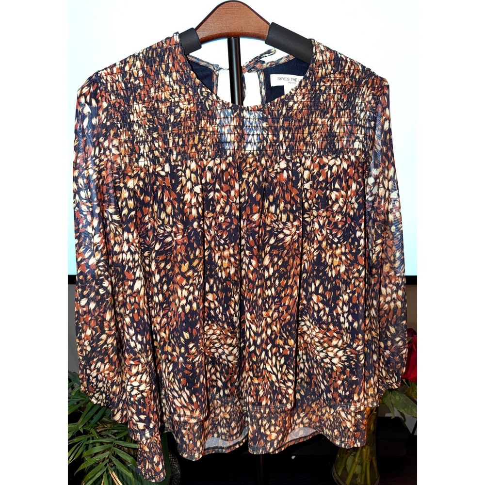 Skye's The Limit Petite Smocked Boho Blouse PL Tie Back Fall Boho Whimsygoth Top